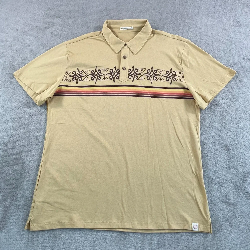 Marine Layer‎ Preston Polo Shirt Men Large/XL Vintage Yellow Retro Coastal Print